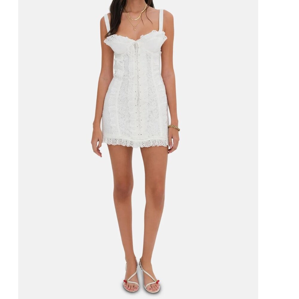NWOT $249 FOR LOVE AND LEMONS MANDY WHITE LACE-UP MINI DRESS SIZE S